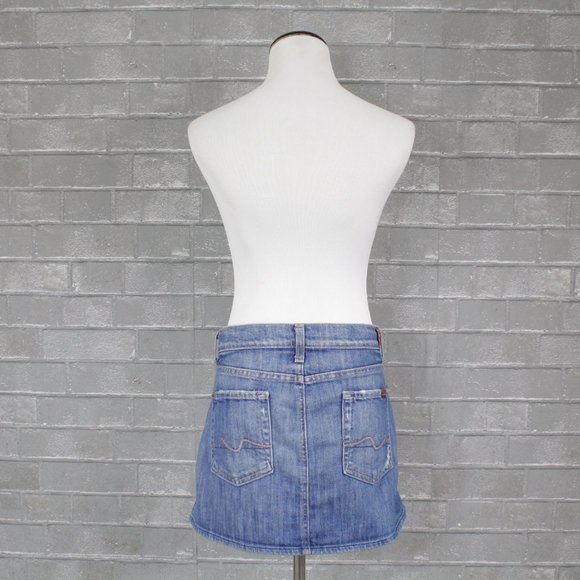 7FAM Distressed Denim MR Mini Skirt 29 - Picture 5 of 10